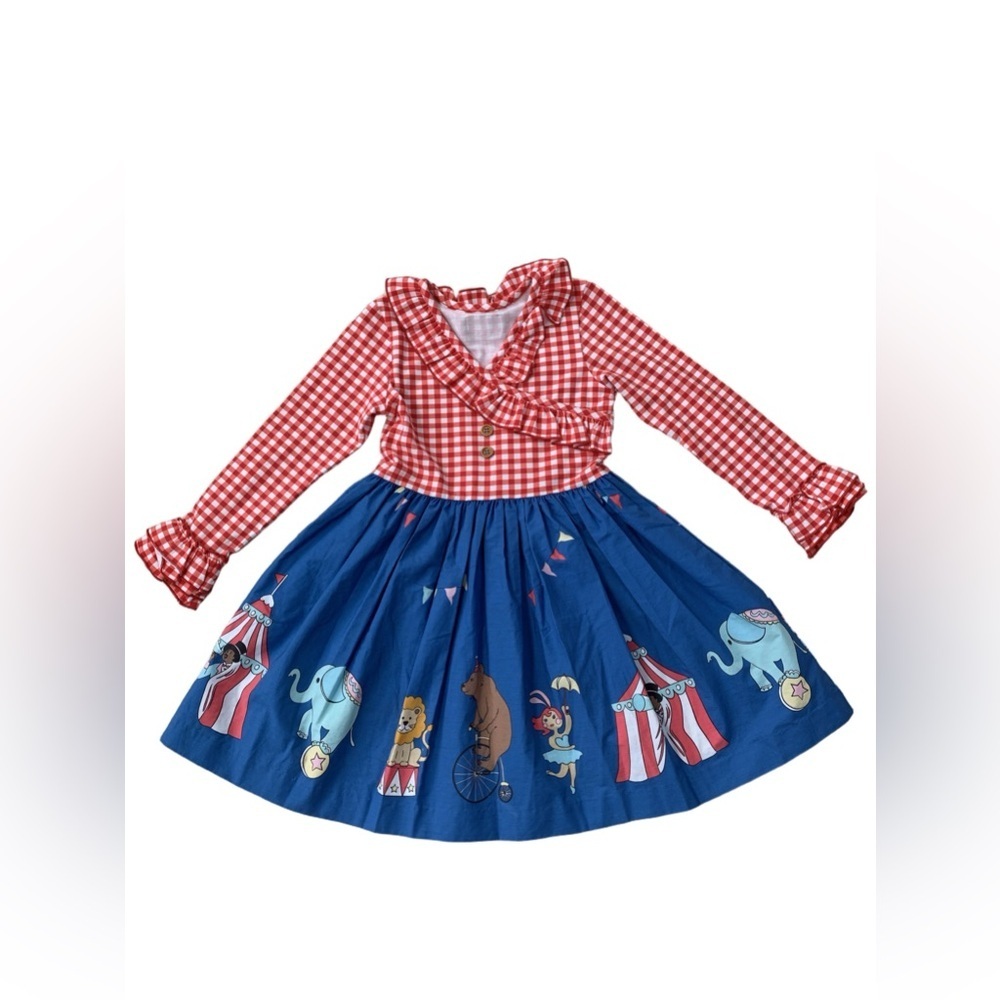 Eleanor Rose Size 6-7 Circus Print Red White Gingham Miley Dress